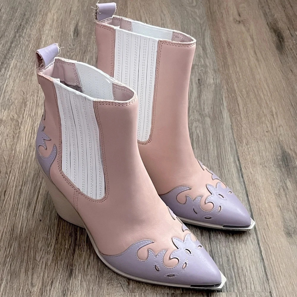 NEW Steve Madden Western Trim Boot Cowgirl Cowboy Pink Purple Women 6 NWOT Boho